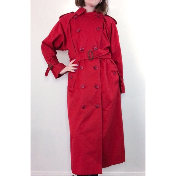 Vintage 1980s Burberrys Red Extra Long Trench Coat